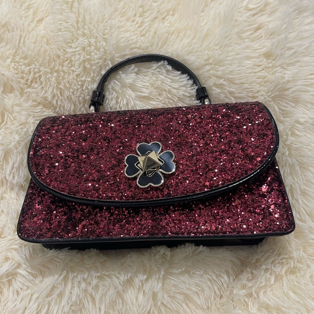Kate Spade Burgundy Glitter Clutch with Floral Detail